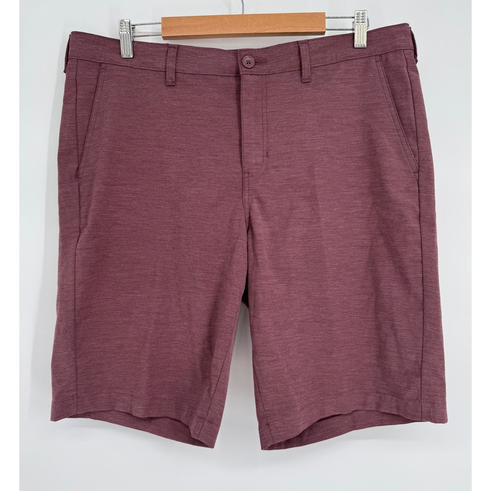 George Mens Shorts Burgundy Red Heathered Stretch Flat Front Sz 36